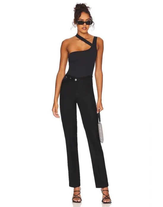 Kadın Siyah Çapraz Askılı Tek Omuz Bodysuit