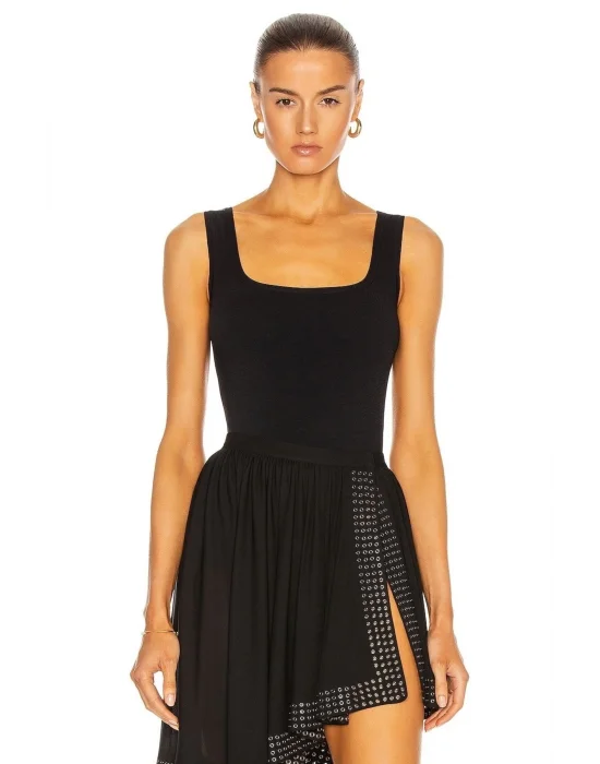 Kadın Siyah Ipek Jarse Kalın Askılı Bodysuit 2