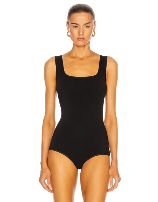 Kadın Siyah Ipek Jarse Kalın Askılı Bodysuit 2