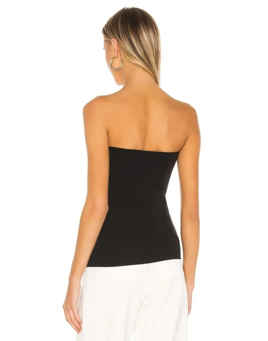 Kadın Siyah Ipek Jarse Straplez Bluz