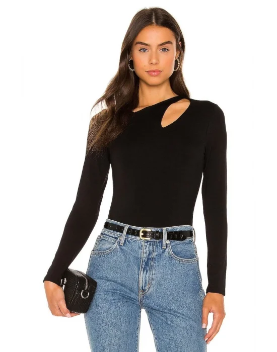 Kadın Siyah Ipek Jarse Uzun Kollu Bluz