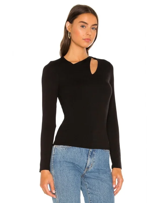 Kadın Siyah Ipek Jarse Uzun Kollu Bluz