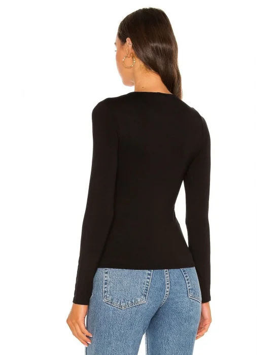 Kadın Siyah Ipek Jarse Uzun Kollu Bluz