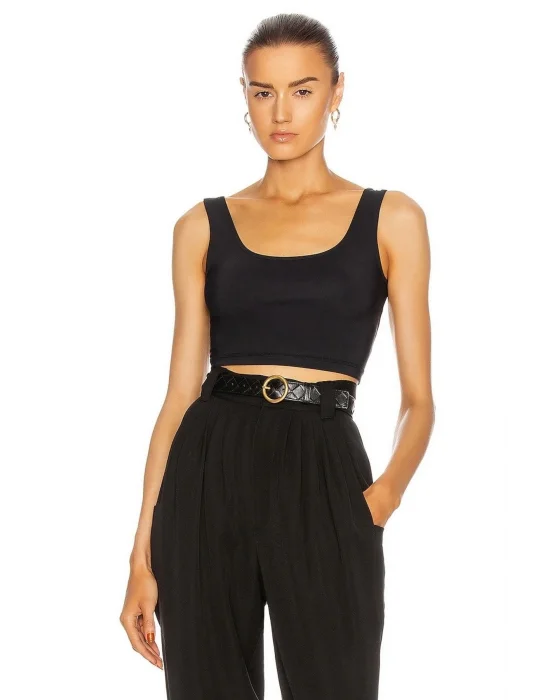 Kadın Siyah Kalın Askılı Crop Top