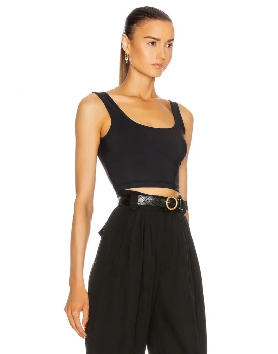 Kadın Siyah Kalın Askılı Crop Top