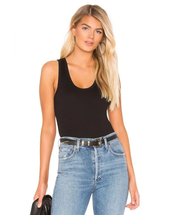 Kadın Siyah Kalın Askılı Ipek Jarse Bodysuit