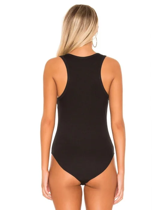Kadın Siyah Kalın Askılı Ipek Jarse Bodysuit