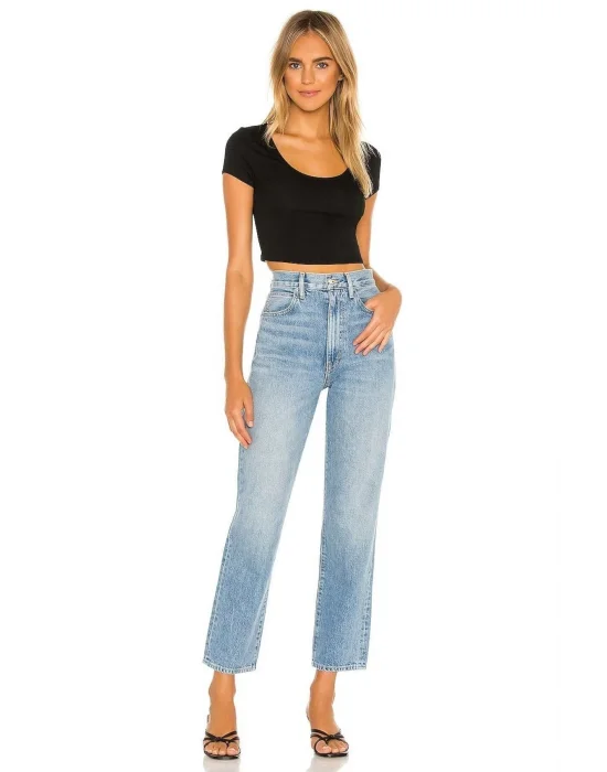 Kadın Siyah Kısa Kol U Yaka Ipek Jarse Crop Top