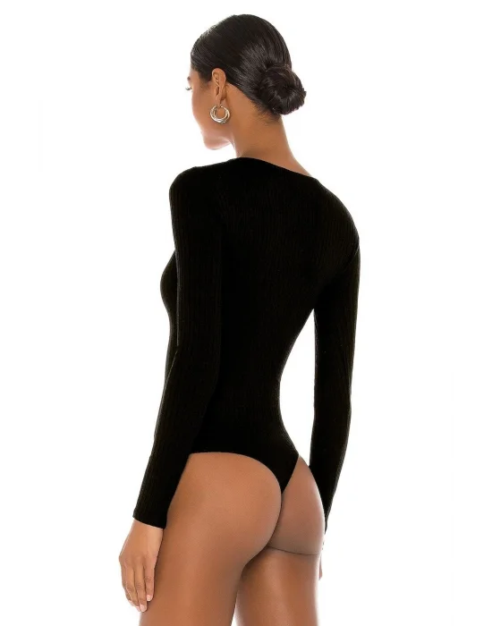 Kadın Siyah Önü Çıt Çıt Kapamalı Çift Kat Ipek Jarse Bodysuit