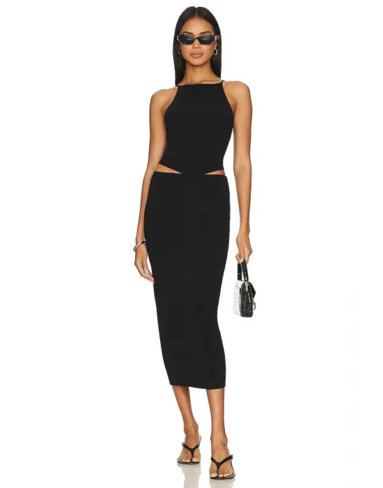 Kadın Siyah Sıfır Kol Asimetrik Kesim Ipek Jarse Crop Top