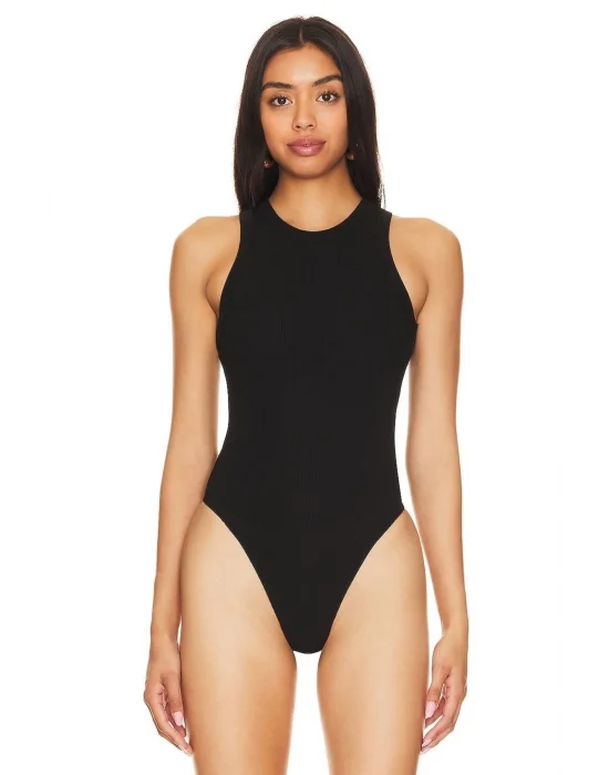 Kadın Siyah Sıfır Kol Çift Kat Ipek Jarse Bodysuit