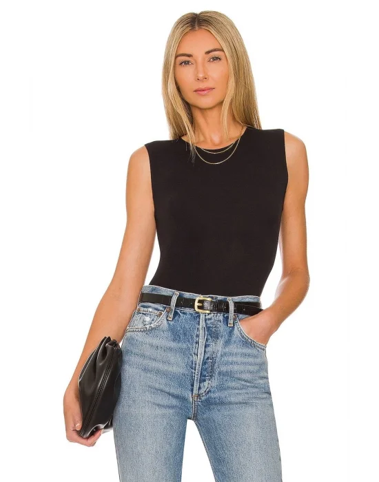 Kadın Siyah Sıfır Kol Ipek Jarse Bodysuit