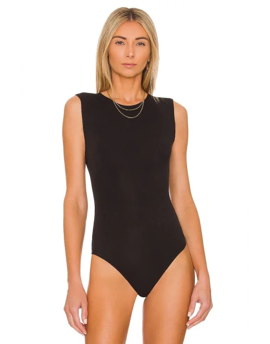 Kadın Siyah Sıfır Kol Ipek Jarse Bodysuit