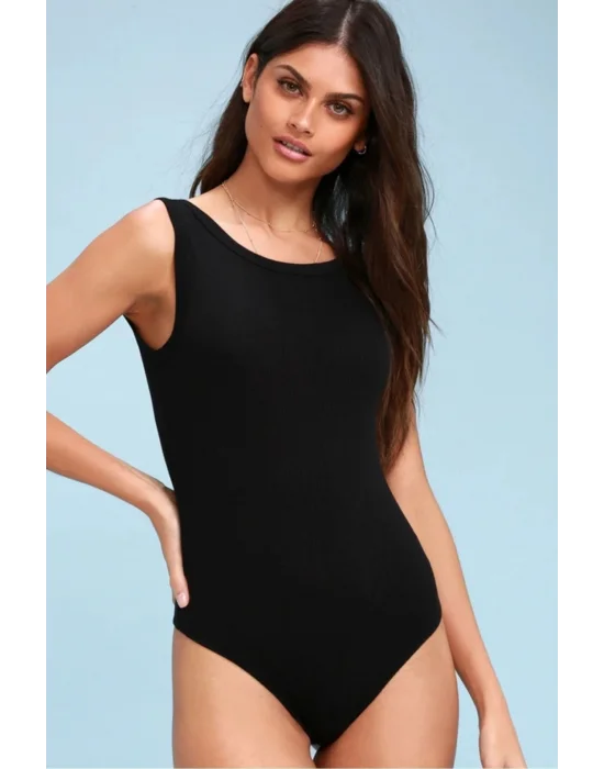 Kadın Siyah Sırt Dekolte Ipek Jarse Bodysuit
