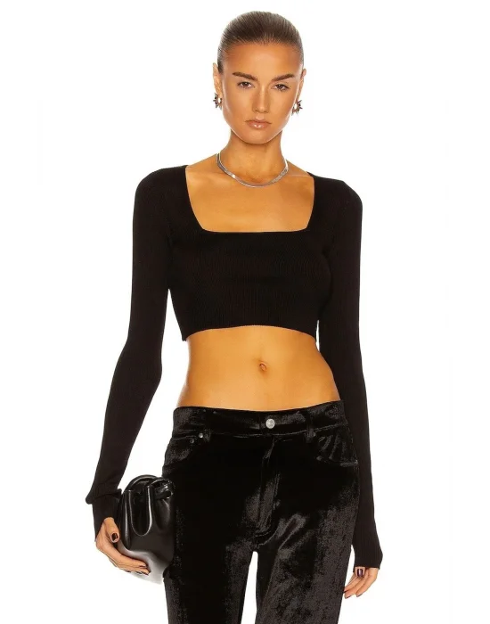 Kadın Siyah Uzun Kollu Crop Top