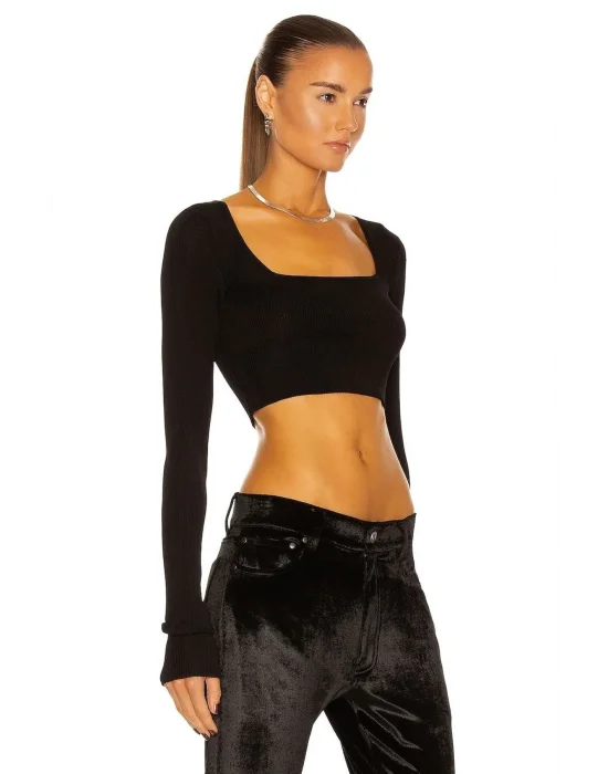 Kadın Siyah Uzun Kollu Crop Top