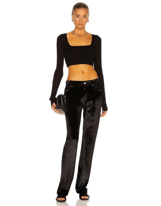 Kadın Siyah Uzun Kollu Crop Top