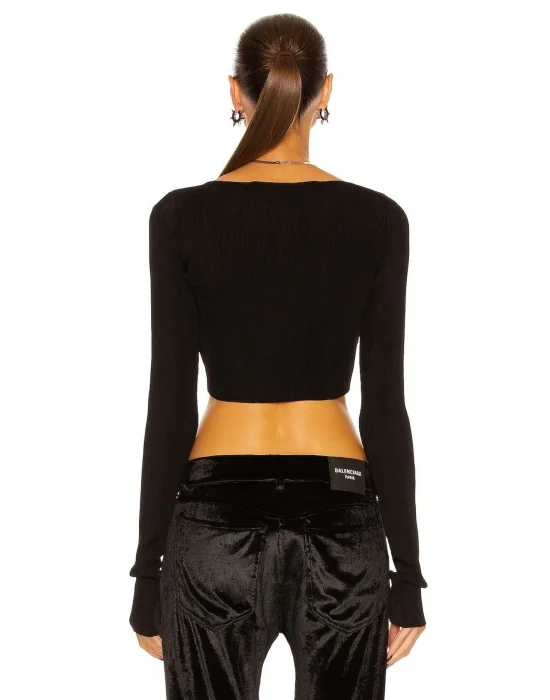 Kadın Siyah Uzun Kollu Crop Top