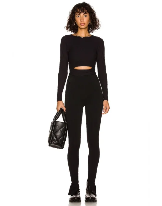 Kadın Siyah Uzun Kollu Ipek Jarse Crop Top