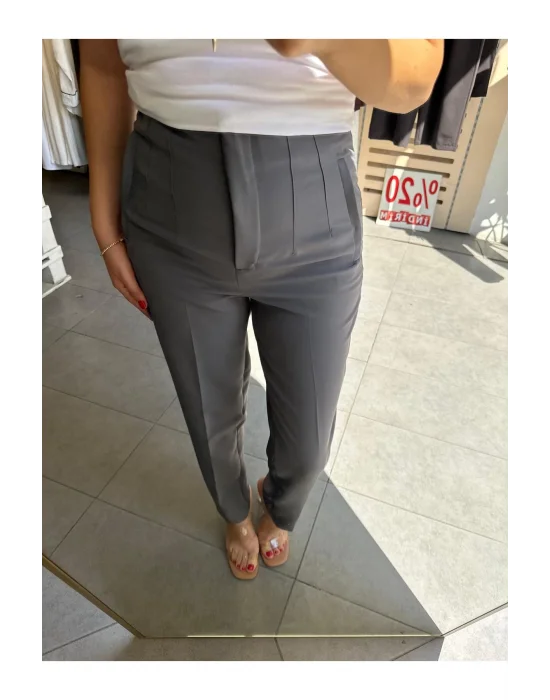 MetuCa Kadın Antrasit Yüksek Bel Pens Detaylı Bilek Boy Havuç Kesim Tok Kumaş Pantolon Slim Fit ( Esnek Değildir )