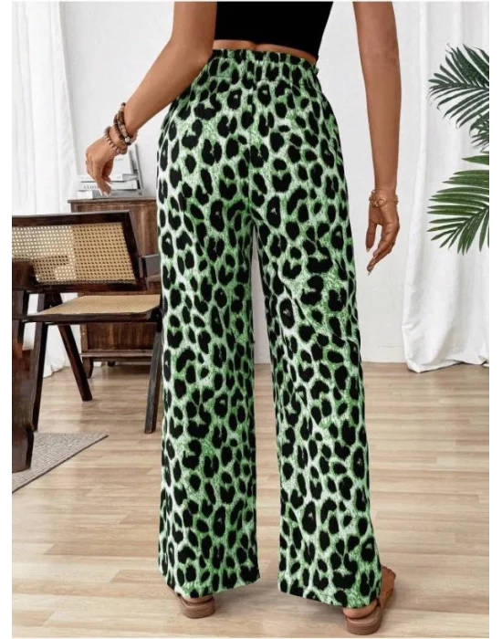 Kadın Süprem Kumaş Beli Lastikli Leopar Desen Pantolon