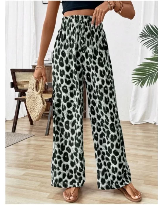 Kadın Süprem Kumaş Beli Lastikli Leopar Desen Pantolon
