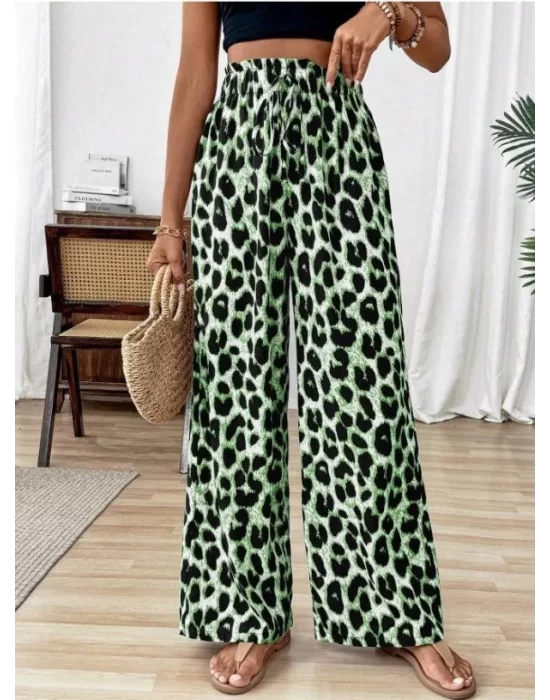Kadın Süprem Kumaş Beli Lastikli Leopar Desen Pantolon