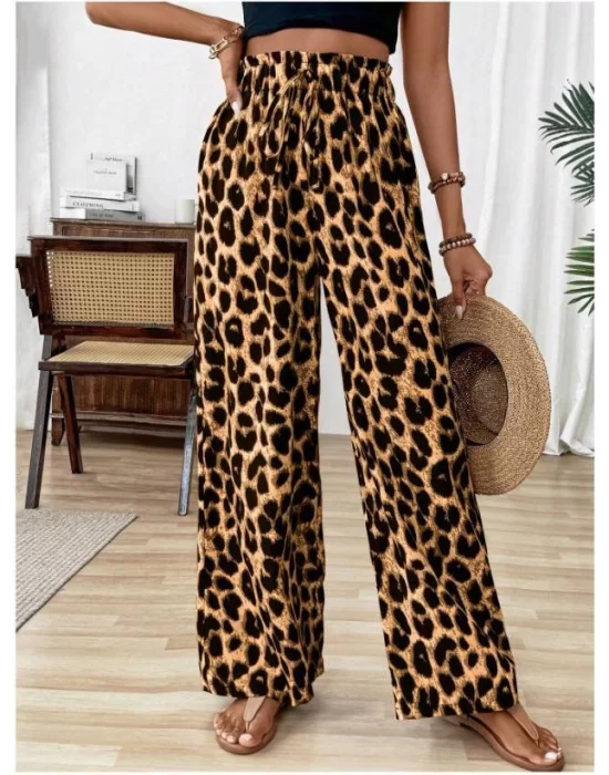 Kadın Süprem Kumaş Beli Lastikli Leopar Desen Pantolon