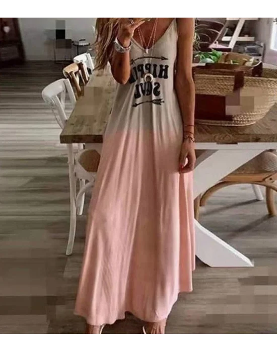 Kadın Süprem Kumaş Dijital Baskılı Askılı Maxi Boy Askılı Elbise
