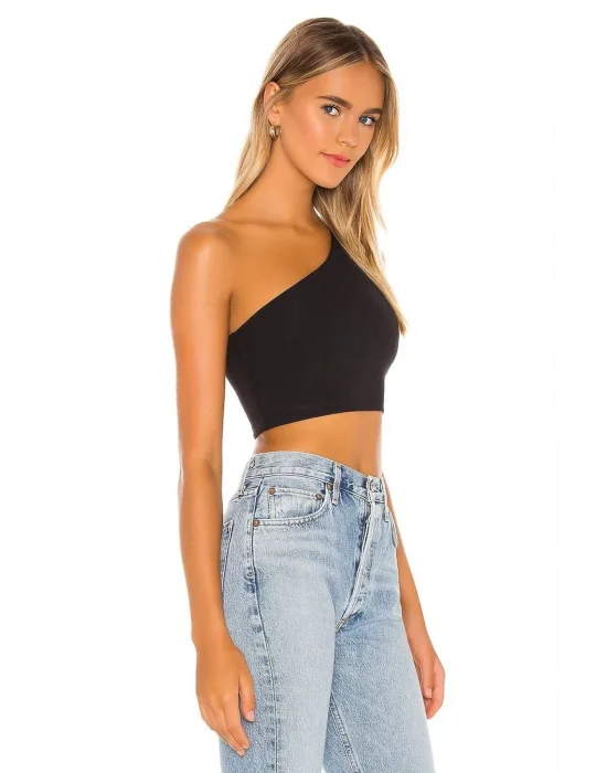 Kadın Tek Omuz Sıfır Kol Ipek Jarse Crop Top