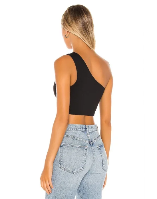 Kadın Tek Omuz Sıfır Kol Ipek Jarse Crop Top