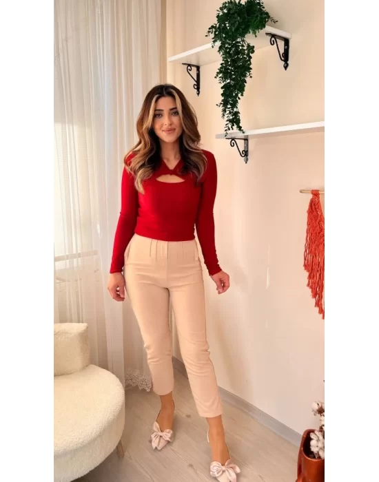 Kadın üste Oturan Paçası Bilek üzerinde Biten Atlas Kumaş Pantolon 36 (S) - 48 (4XL)