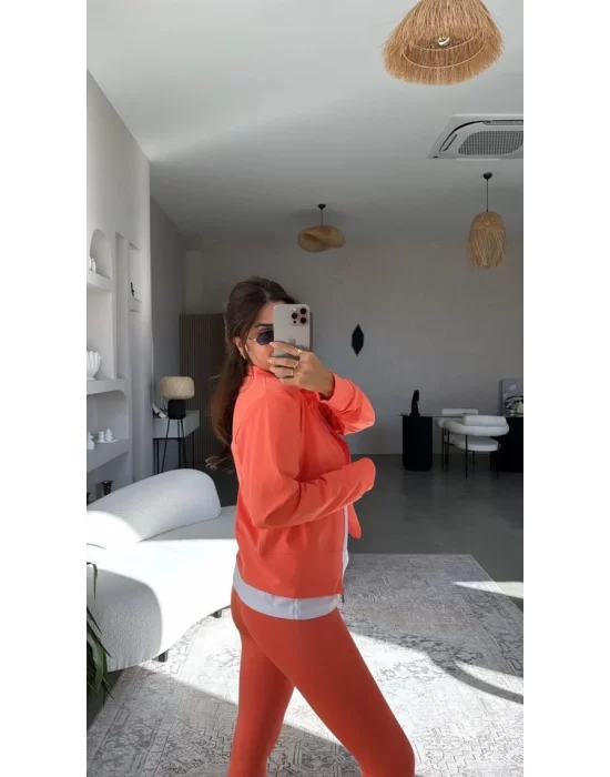 Kadın Uzun Kol Fermuar Detay Ceket Ve Yüksek Bel Toparlayıcı Tayt Ikili Takım