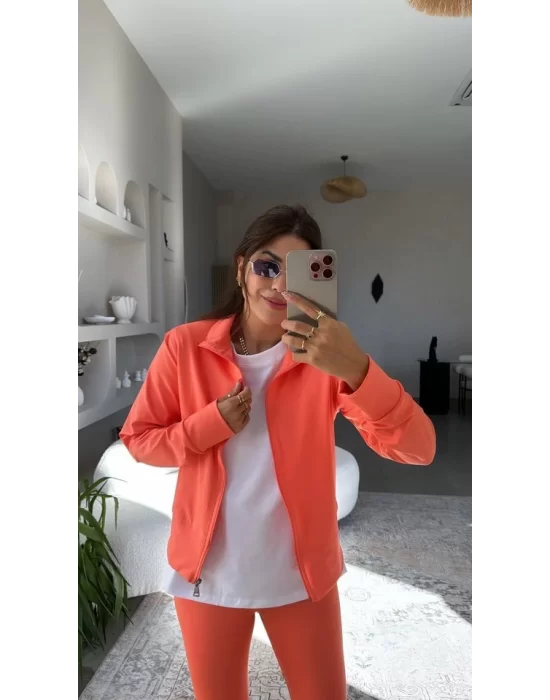 Kadın Uzun Kol Fermuar Detay Ceket Ve Yüksek Bel Toparlayıcı Tayt Ikili Takım