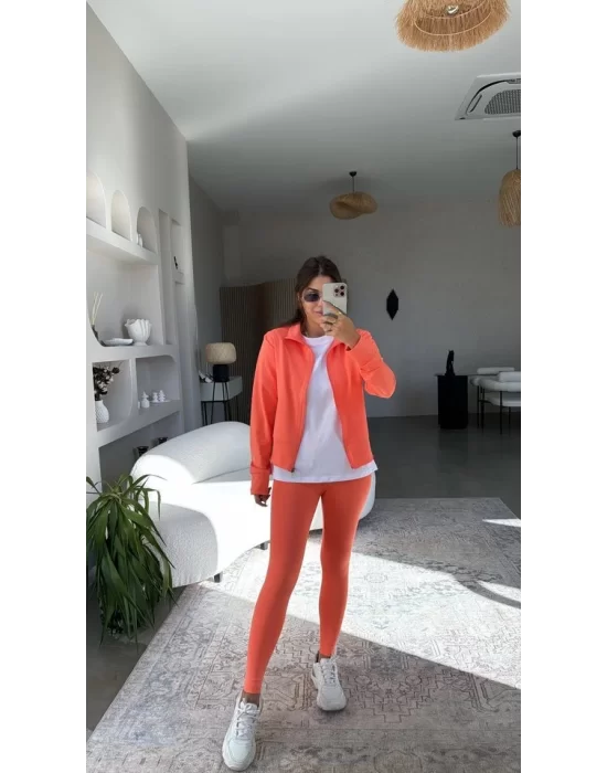 Kadın Uzun Kol Fermuar Detay Ceket Ve Yüksek Bel Toparlayıcı Tayt Ikili Takım