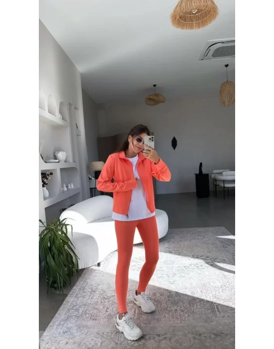 Kadın Uzun Kol Fermuar Detay Ceket Ve Yüksek Bel Toparlayıcı Tayt Ikili Takım