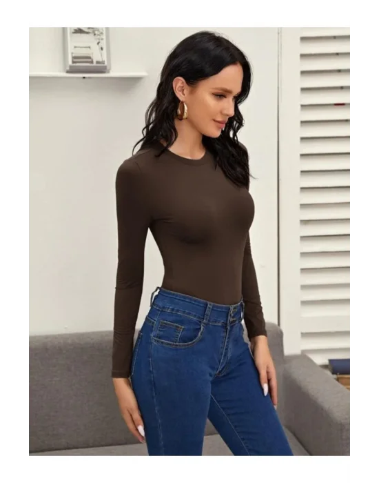 Kadın Uzun Kol Ipek Jarse Bodysuit