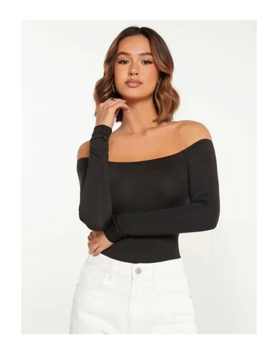 Kadın Uzun Kol Ipek Jarse Bodysuit