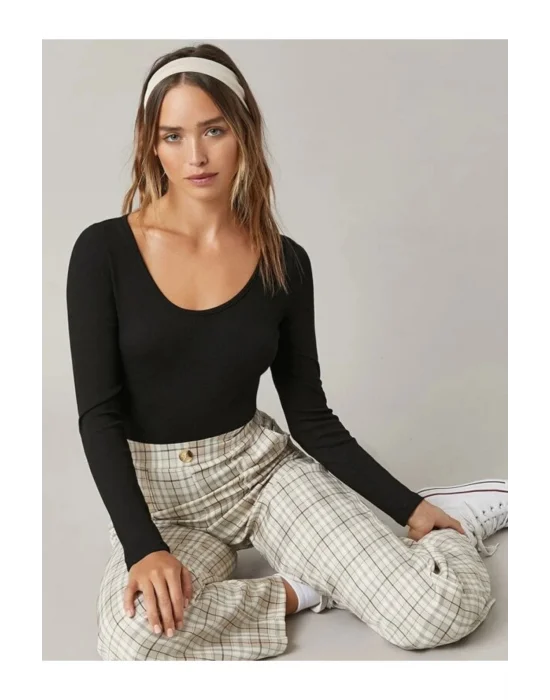 Kadın Uzun Kol Ipek Jarse Bodysuit