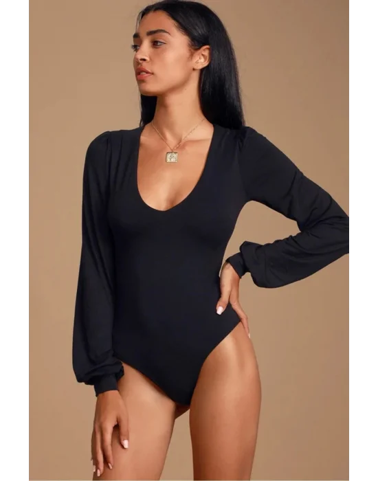 Kadın Uzun Kol Ipek Jarse Bodysuit