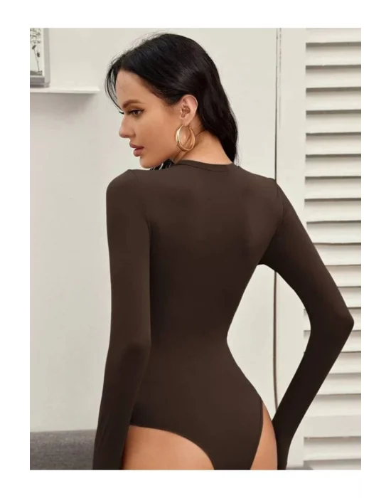Kadın Uzun Kol Ipek Jarse Bodysuit