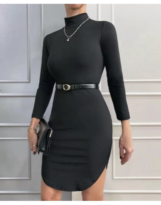 Kadın Uzun Kollu Balıkcı Yaka Elbise(kemersiz)