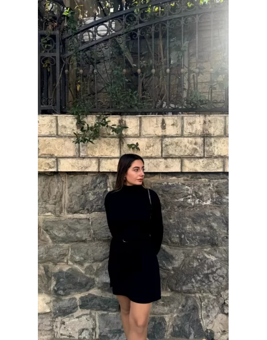Kadın Uzun Kollu Balıkçı Yaka Kısa şardonlu Kaşkorse Elbise