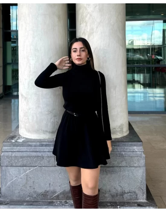 Kadın Uzun Kollu Balıkçı Yaka Salaş Kusa Akrilik Elbise