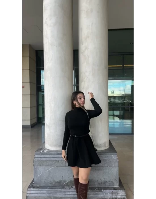 Kadın Uzun Kollu Balıkçı Yaka Salaş Kusa Akrilik Elbise