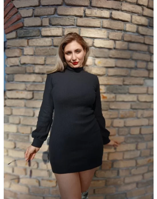 Kadın Uzun Kollu Balıkçı Yaka şardonlu Kaşkorse Elbise