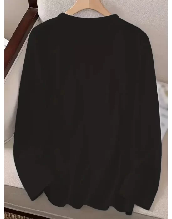 Kadın Uzun Kollu Bisiklet Yaka Ayçiçeği Desenli Viskon Bluz