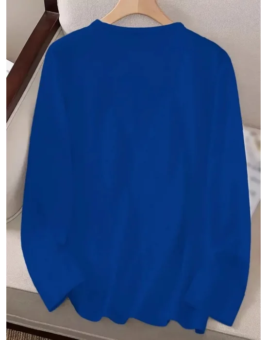 Kadın Uzun Kollu Bisiklet Yaka Ayçiçeği Desenli Viskon Bluz