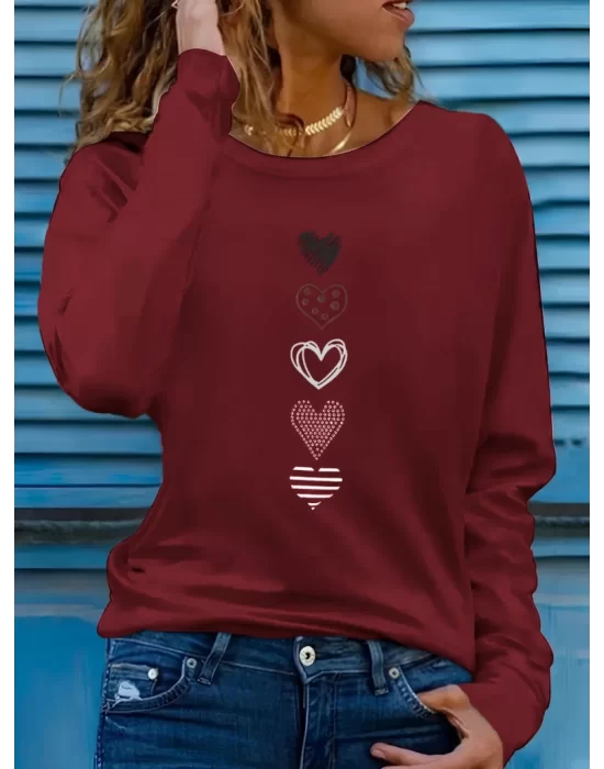 Kadın Uzun Kollu Bisiklet Yaka Desenli Viskon Bluz