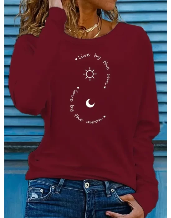 Kadın Uzun Kollu Bisiklet Yaka Desenli Viskon Bluz